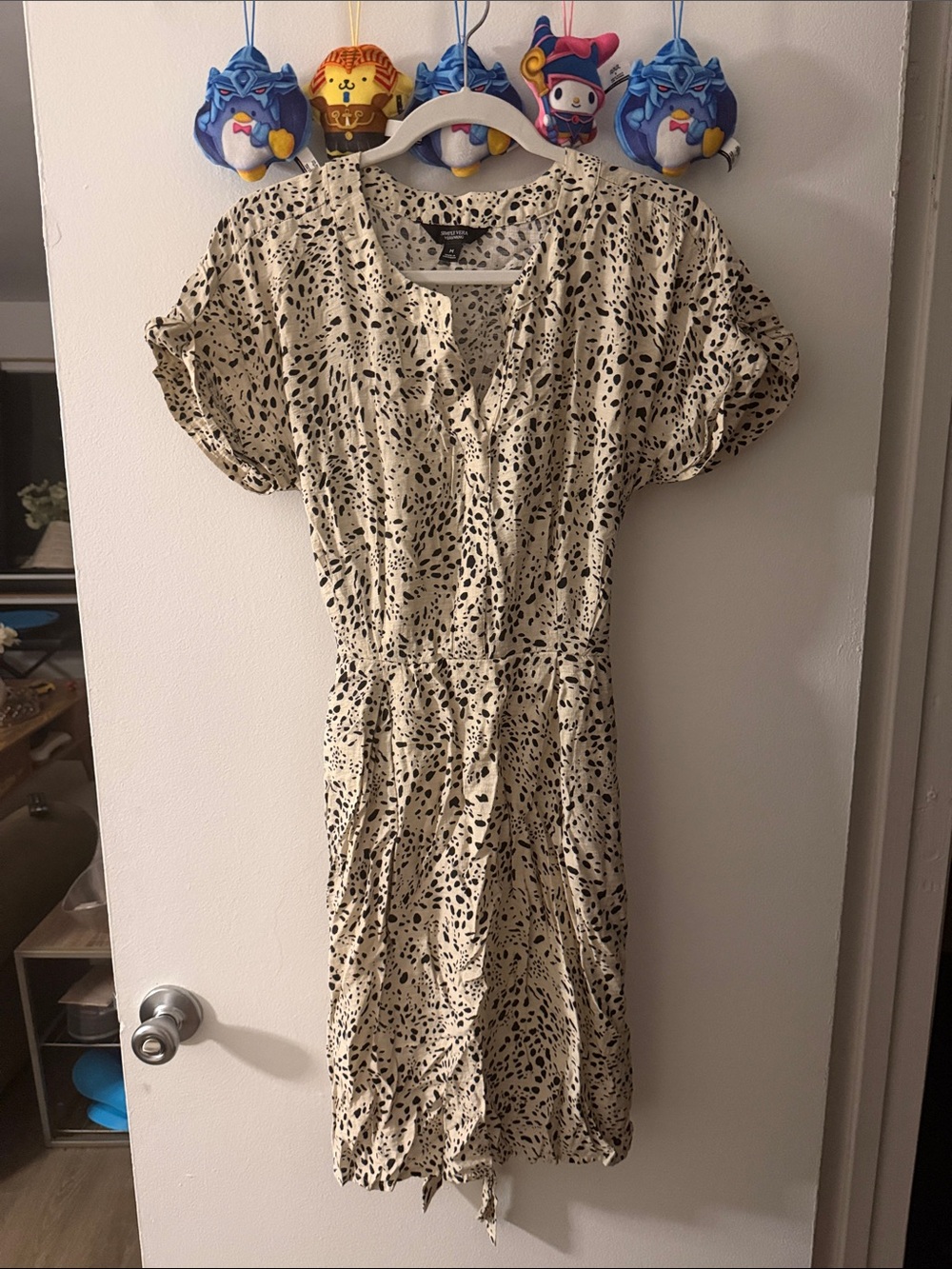 Vera Wang Cream and Black Animal-Print Midi Dress